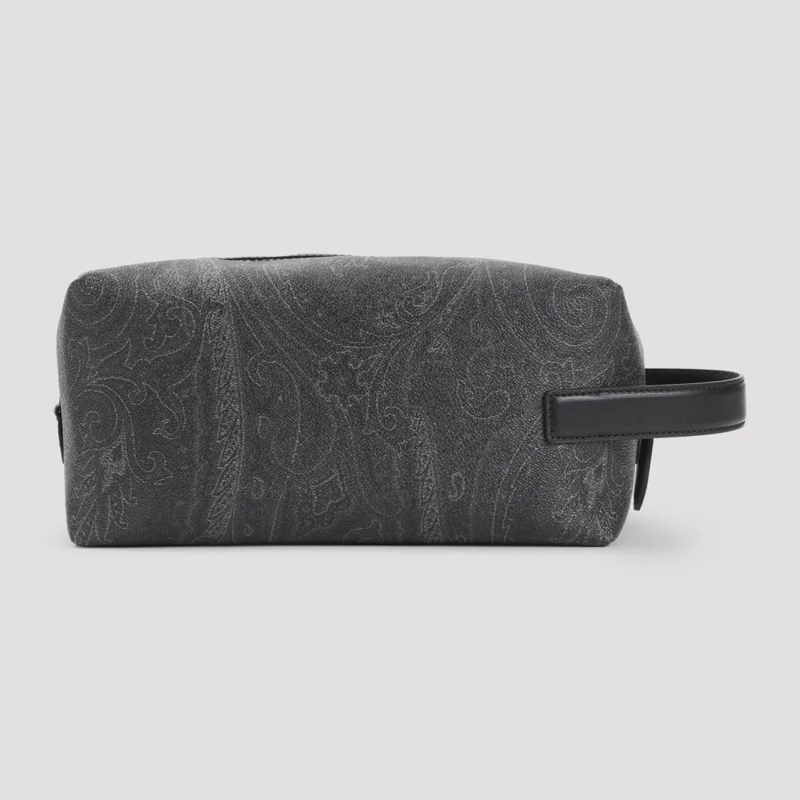 Etro Crossbody Bag Paisley Pattern Clutch With Leather Wrist Strap Grey