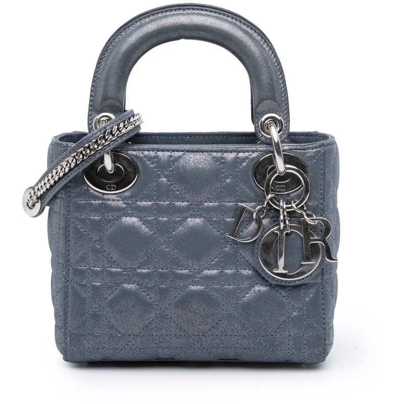 Christian Dior Schultertasche Mini Iridescent Lambskin Cannage Lady Dior blau