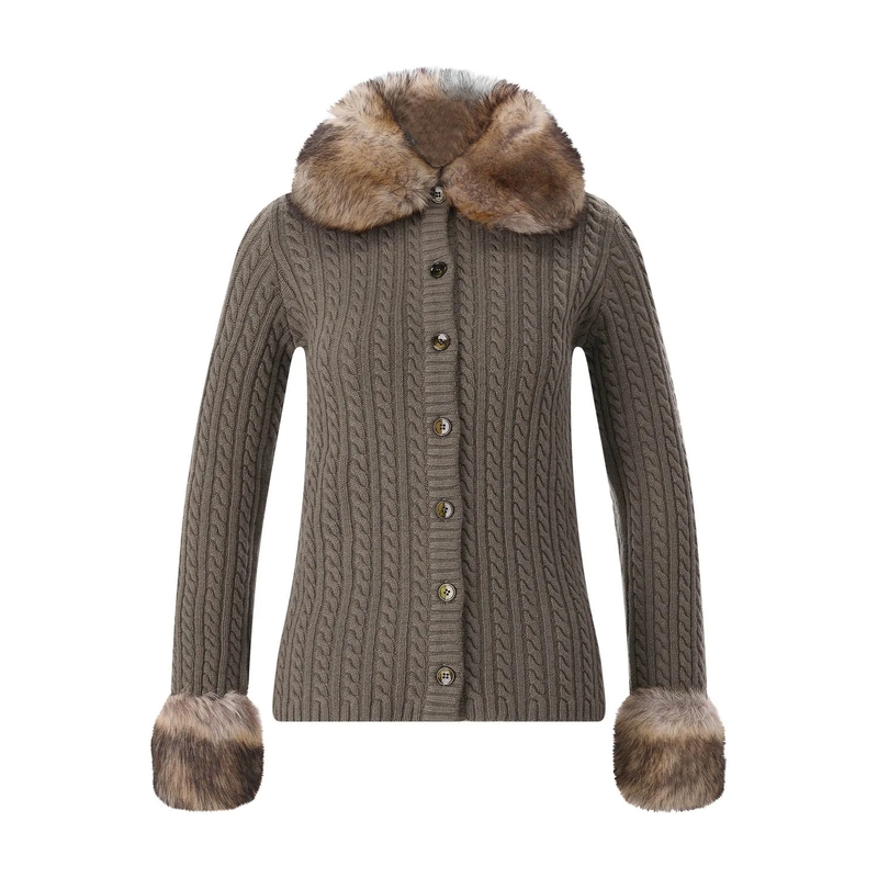 Saint Laurent Jacke Strickjacke aus Kaschmir & Kunstpelz grün