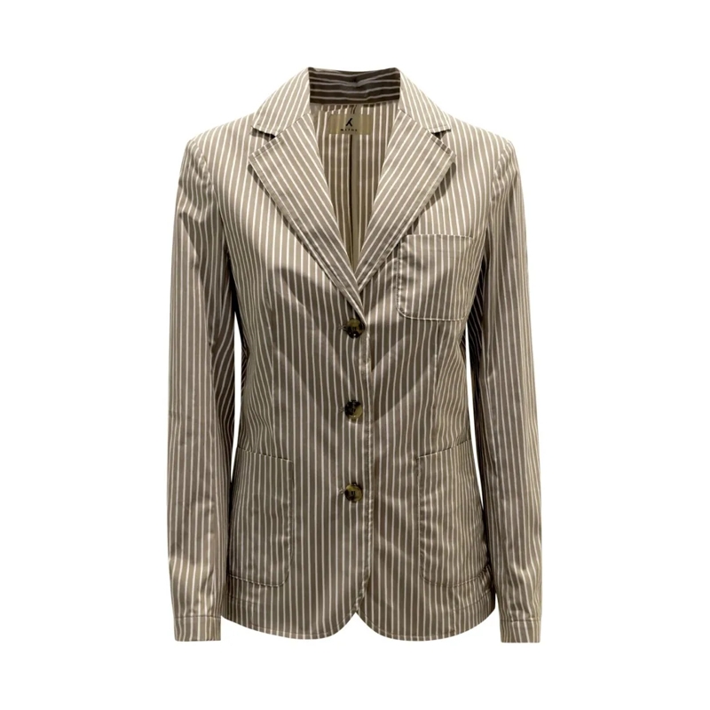 MYTHS Blazer Taupe Stripes Cotton Blazer Grey