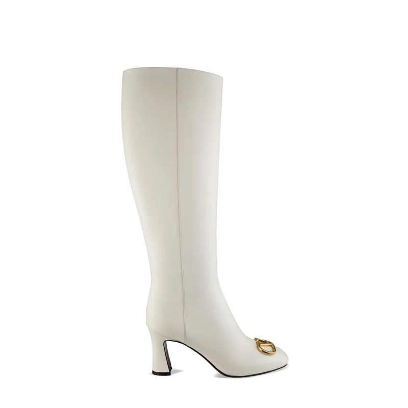 Valentino Garavani Stiefel Garavani White Leather High Boots Grey