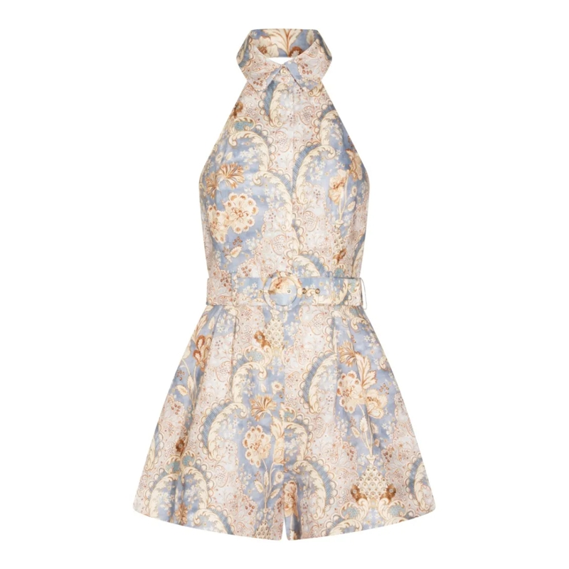 Zimmermann Jumpsuit Damask Denim Linen Jumpsuit Neutrals