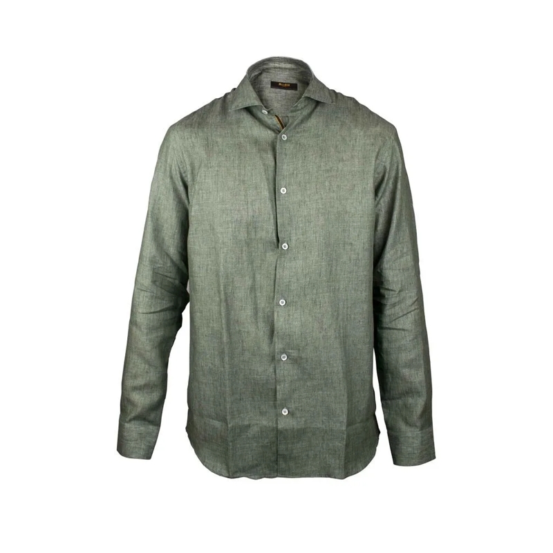 Moorer Overhemd Green Khaki Linen Shirt With Mother-Of-Pearl Butto Grey