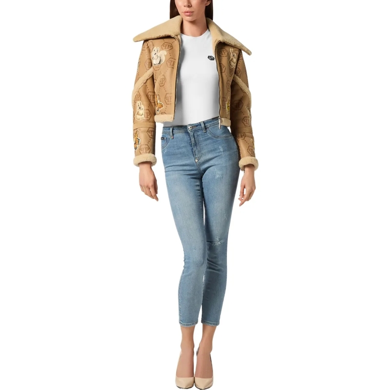 Philipp Plein Lederjacke Leather Jacket Monogram beige(Image 4)