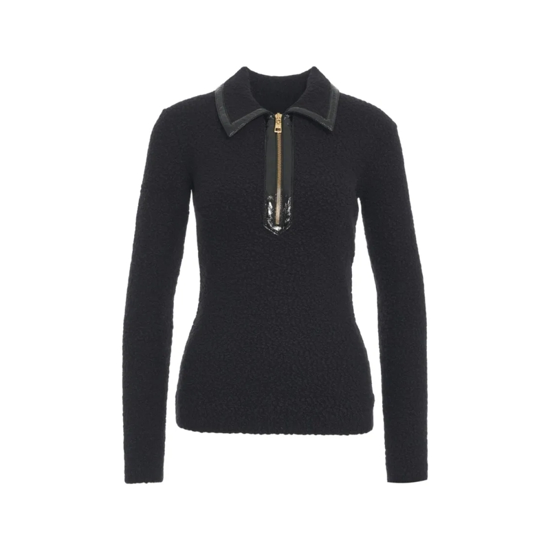 Elisabetta Franchi Trui Knit Sweater With Polo Collar Black
