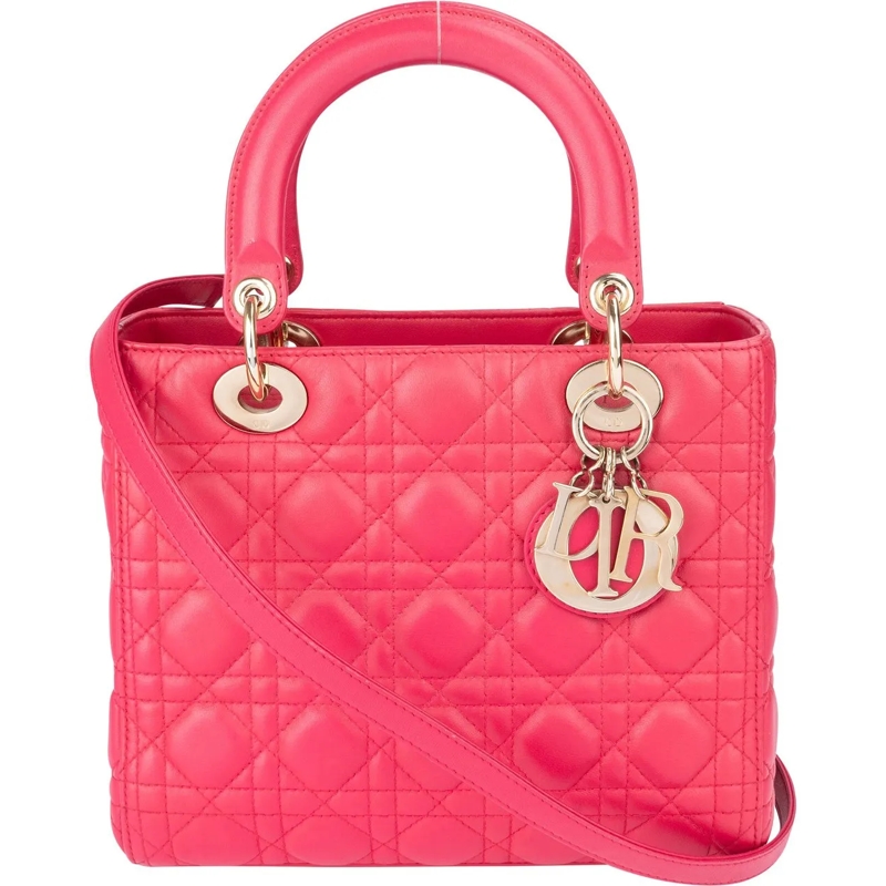 Christian Dior Tote Christian Dior Quilted Leather Lady Dior Handbag rot