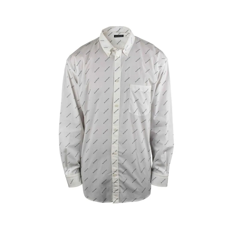 Balenciaga Overhemd Diagonally Printed Cotton Shirt With Button Closur White