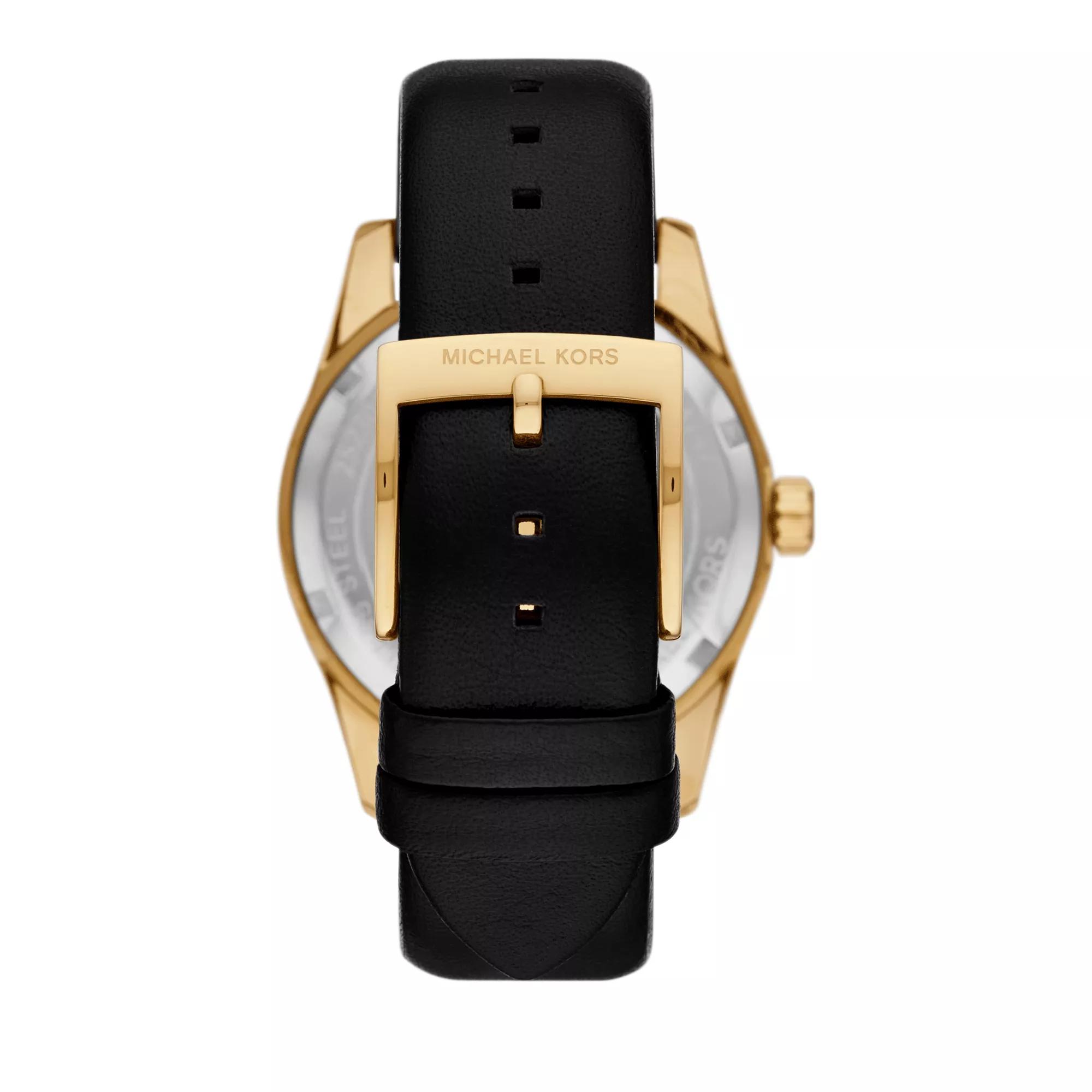 Michael Kors Lexington Three Hand Leather Watch Black Quartz Watch