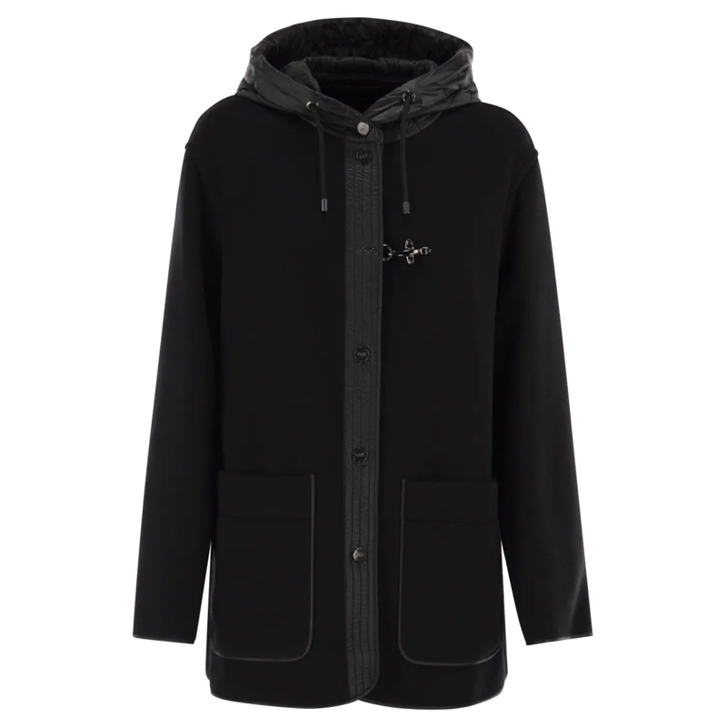 Fay Parka Two-Material Wool And Cashmere Caban Coat Black
