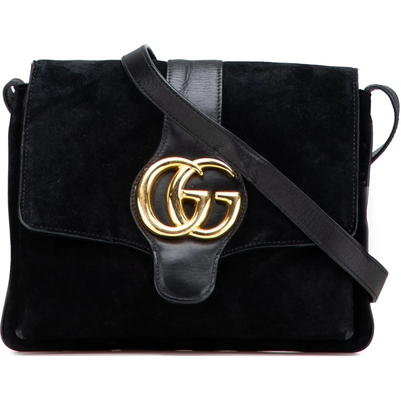 Gucci Schultertasche Medium Suede Arli Crossbody schwarz