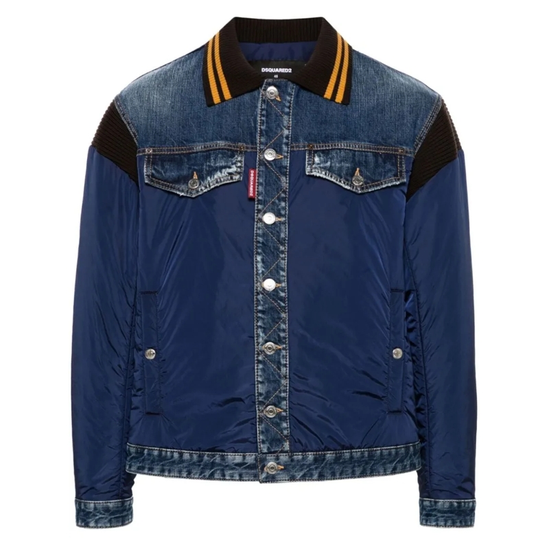 Dsquared2 Jeansjacke Navy Blue Panelled Denim Jacket With Ribbed Detail Black