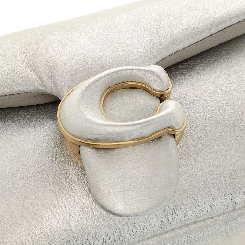 Coach Crossbody Bag Metallic Leather Covered C Closure Pillow Tabby Sh B4 Metallic Silver(Image 5)