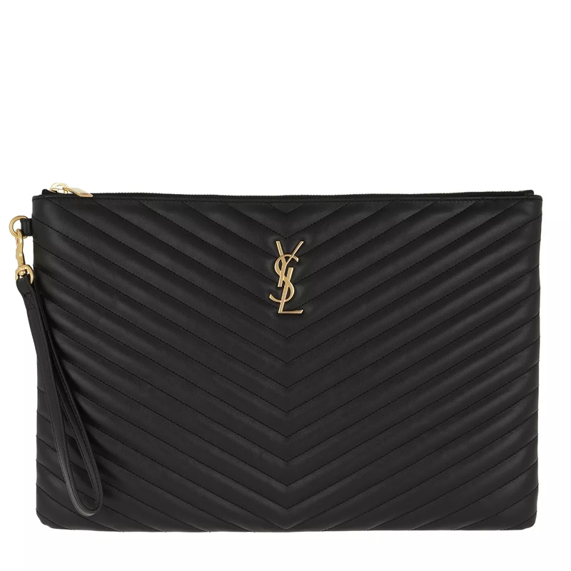 Saint Laurent Clutch Monogramme Matelassé Clutch Quilted Leather Black