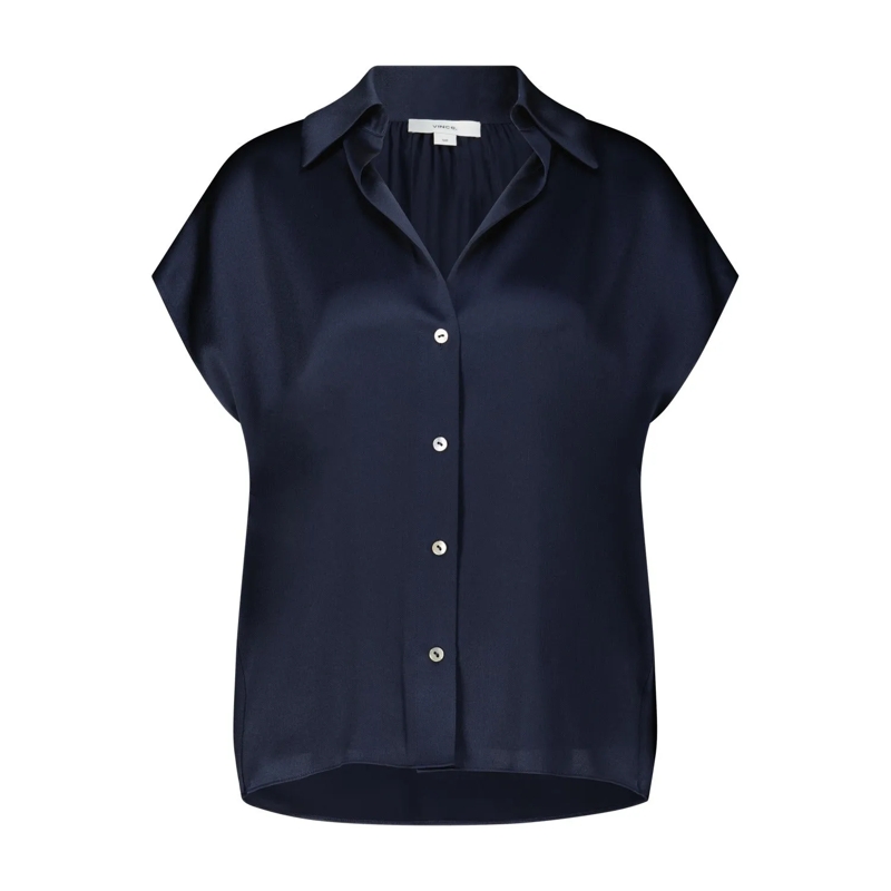 Vince Bluse Kurzarm-Bluse aus Seide blau