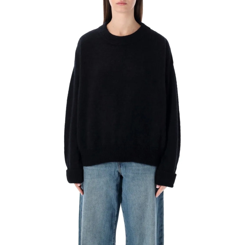 American Vintage Pullover Loose Fit Knit Sweater With Boat Neckline In Premi Black