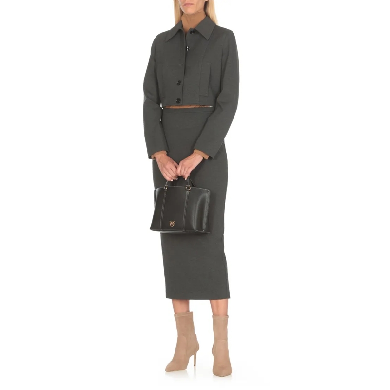 Pinko Tote Black Pebbled Leather Hand Bag Black(Image 3)