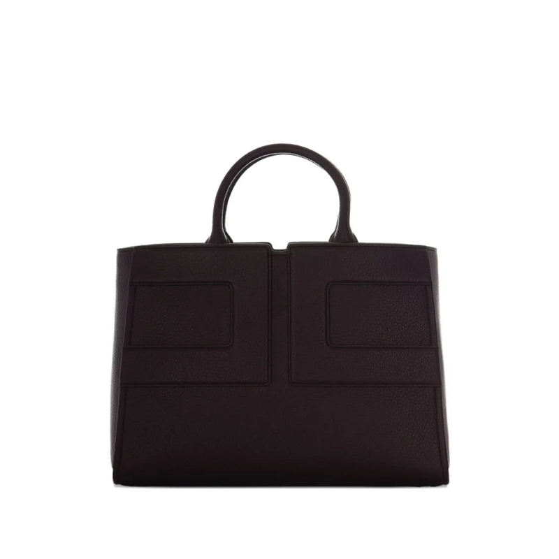 Elisabetta Franchi Fourre-tout Structured Bordeaux Handbag With Geometric Stitchi Black