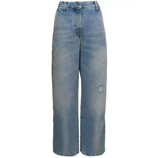 Palm Angels Blue 'Paris' Ripped Jeans With Wide Leg In Cotton  Blue Jeans