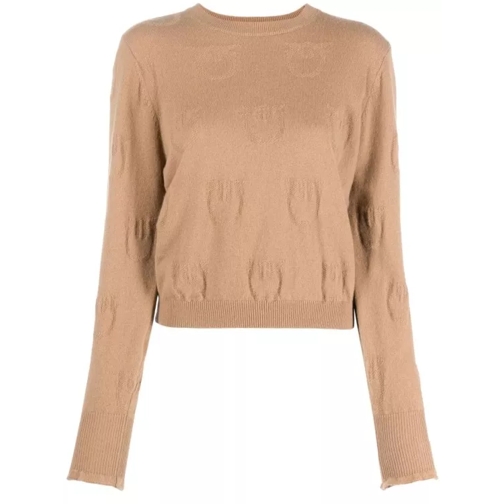 Pinko Camel Brown Logo-Debossed Cashmere Top Brown 