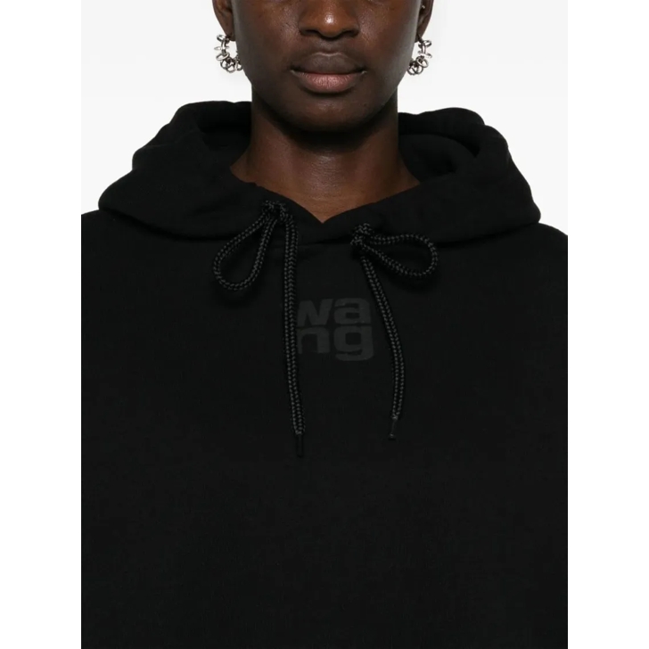 Alexander Wang Logo Print Cotton Hoodie Black Hemden