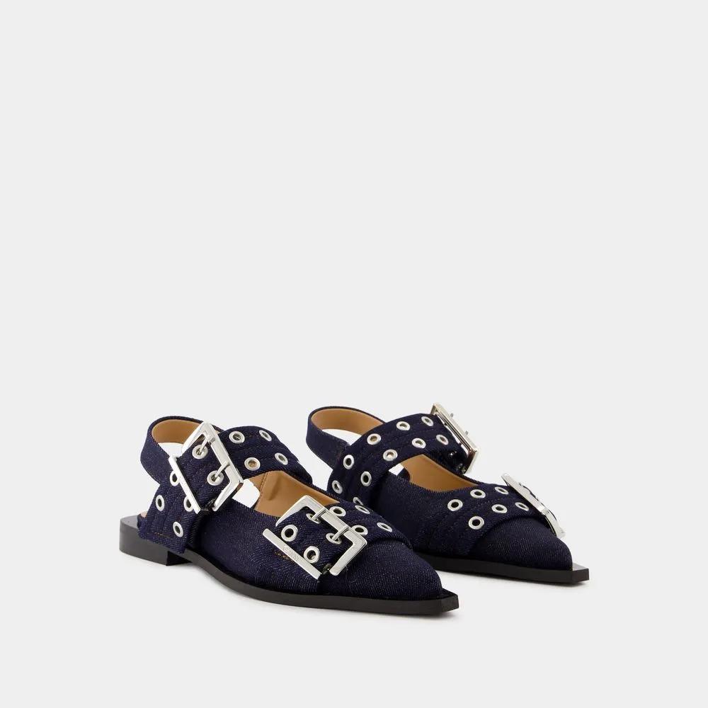 GANNI Loafers & Ballerinas - Feminine Buckle Ballerinas - Cotton - Blue - Gr. 36 (EU) - in Blau - für Damen