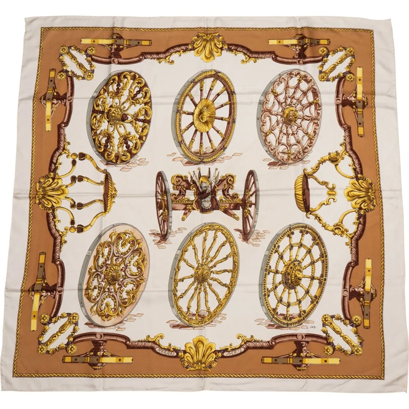 Hermès Wollschal Hermes Classic "Roues de Canon" Silk Carre 90 Scar braun