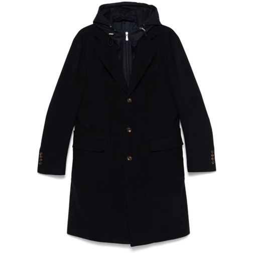 Eleventy Parka-Mäntel Navy Blue Panelled Mid-Length Wool Coat Blue