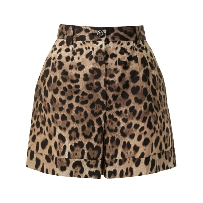Dolce&Gabbana Casual Shorts High-Waisted Leopard Print Tailored Shorts Brown