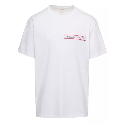 Alexander McQueen White Crewneck T-Shirt With Logo Tape In Cotton Je White 