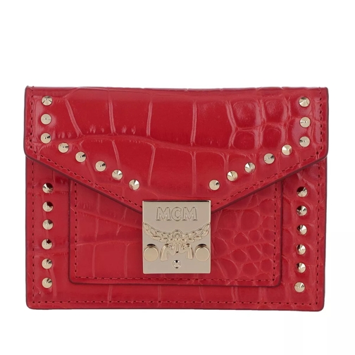 MCM Croco Mini Wallet Ruby Red Tri-Fold Portemonnaie