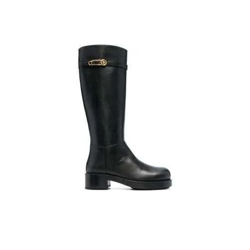 Versace Logo-Plaque Leather Boots Black Laars