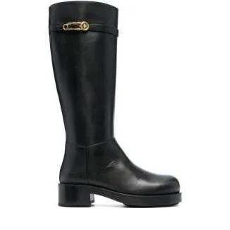 Versace Stiefel - Logo-Plaque Leather Boots - Gr. 37,5 (EU) - in Schwarz - für Damen