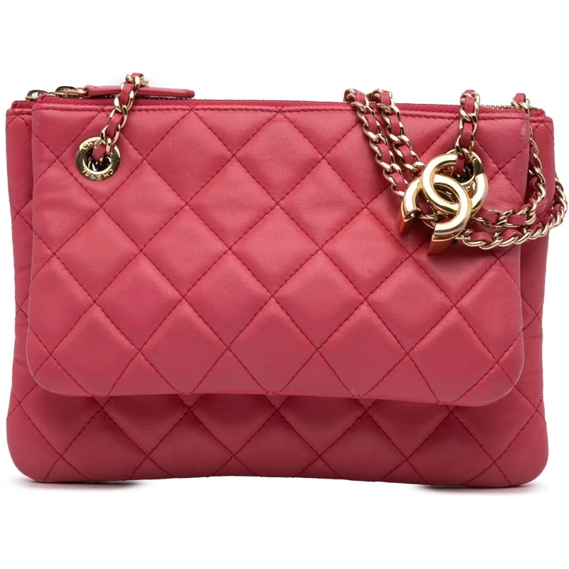 Chanel Schultertasche Quilted Lambskin Double Case with Chain rose