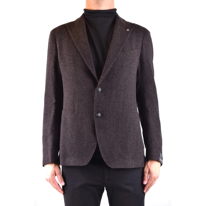Tagliatore Blazer Tailored Brown Textured Blazer With Two-Button Clo Black