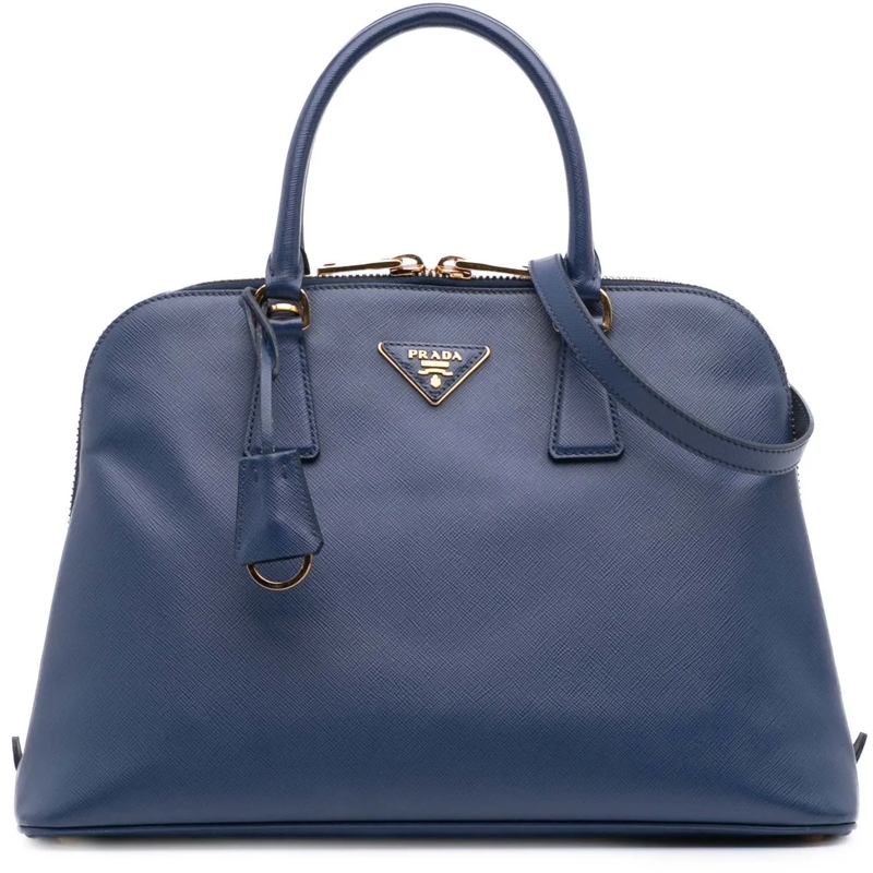 Prada Schultertasche Medium Saffiano Lux Promenade Satchel blau