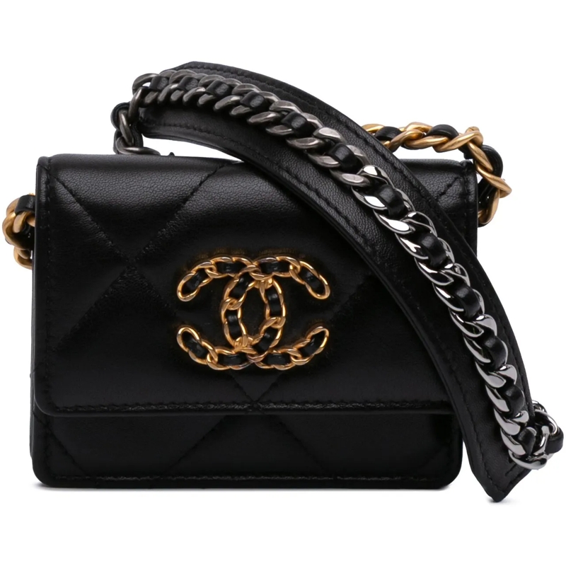 Chanel Sac à bandoulière Quilted Lambskin 19 Flap Coin Purse With Chain schwarz