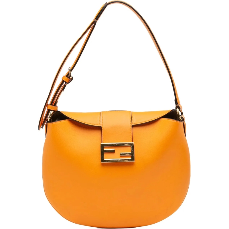 Fendi Schultertasche Small Leather Croissant Hobo Bag orange