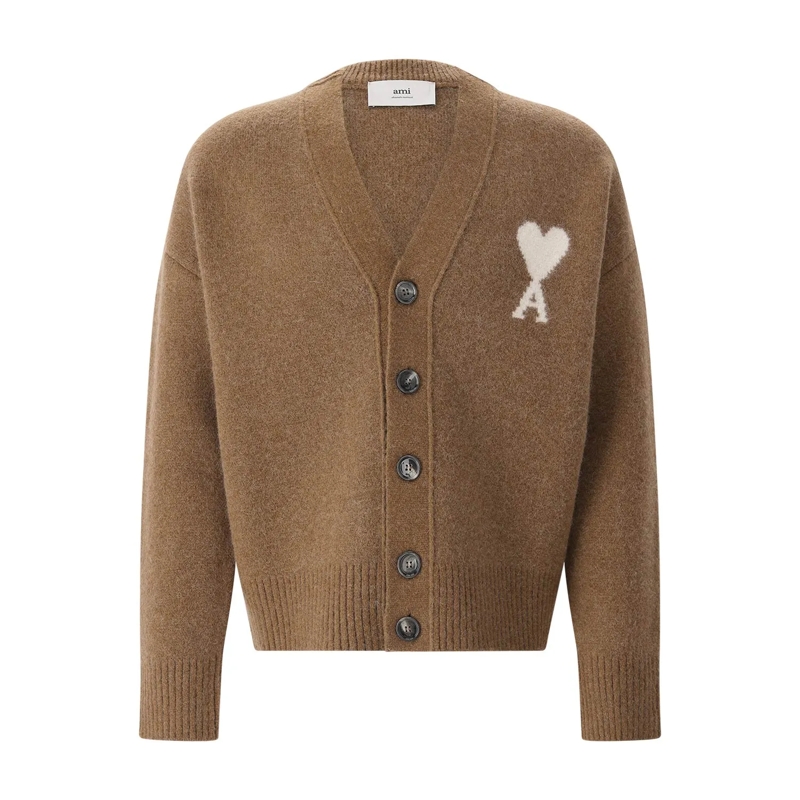 AMI Paris Cardigan Strickjacke mit Logo braun