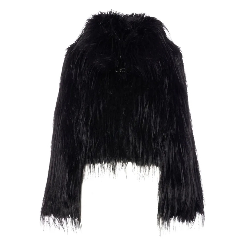 Pinko  Cropped Black Faux Fur Coat Black