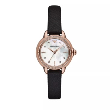 Emporio Armani Emporio Armani Three Hand Black Leather Watch Rosegold Quartz Watch