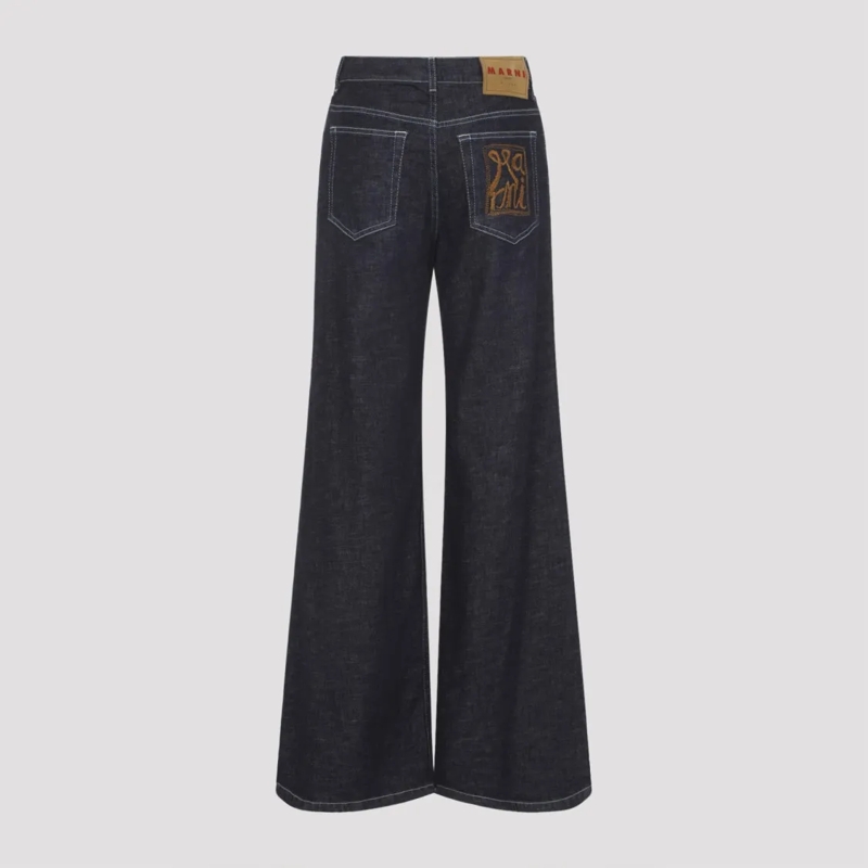 Marni Jeans High-Waisted Wide-Leg Jeans With Contrast Stitchin Blue