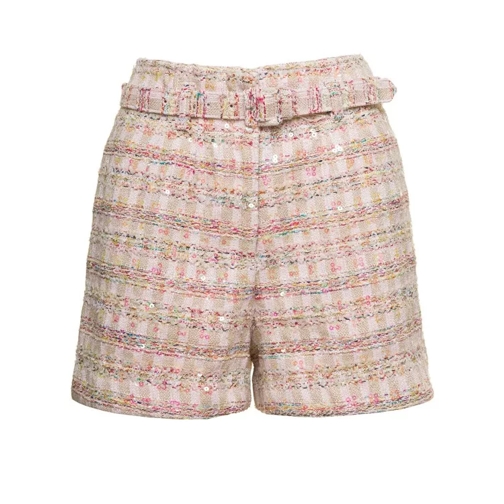 Self Portrait Pink Shorts With Matching Belt And Paillettes In T Pink Shorts