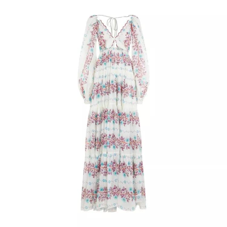 Etro - White Cotton Floral Long Dress - Größe 40 - weiß