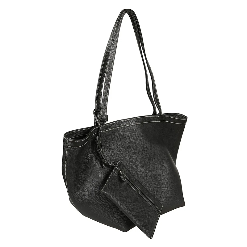 The Row Tote Spacious Tote Bag With Pebbled Texture And Detacha Black