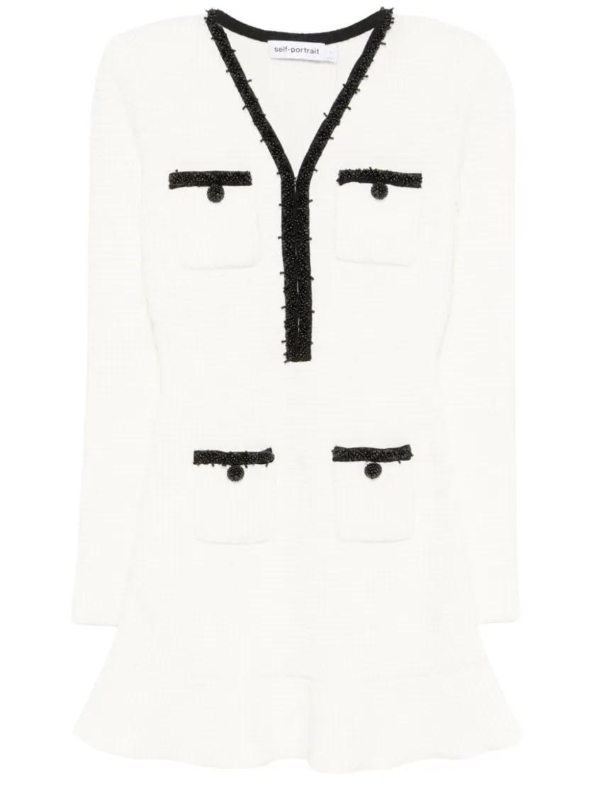 Thumbnail - self-portrait - Knitted Mini Dress - Größe S - weiß