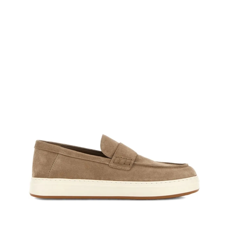 Hogan Mocassin Penny Strap Suede Loafers With Contrast Rubber Sol Neutrals