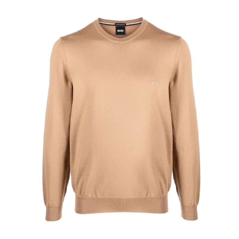 Hugo Pullover Brown Finely Knit Sweater With Classic Crew Neckli Brown