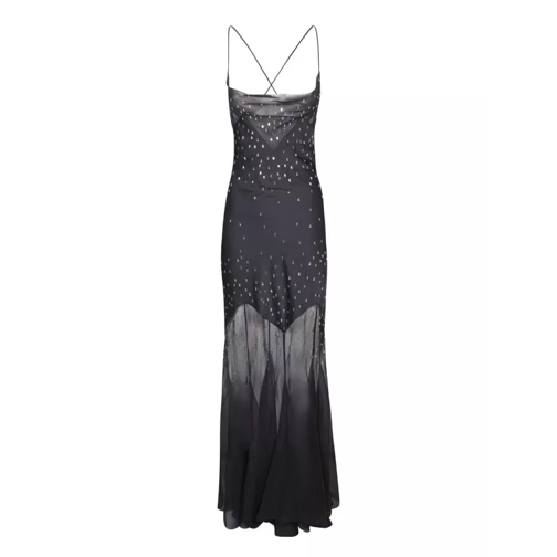 Paco Rabanne Long Satin Dress With Transparent Details Black 