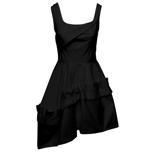 Alexander McQueen Black Mini Asymmetric Dress With Oversize Ruche In Black 