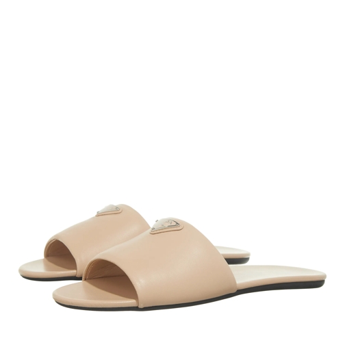 Prada Slipper Triangle Logo Slip On Sandals Sabbia